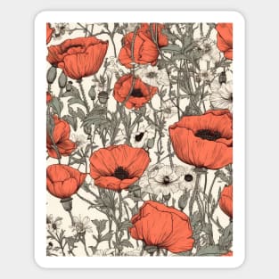 Red Poppy Flower Pattern - Wildflower Illustration Sticker